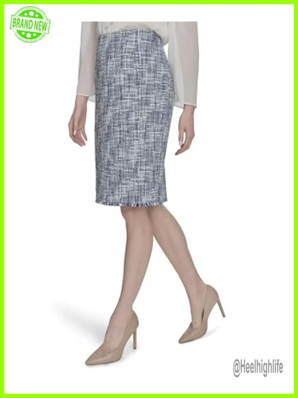 Tweed Pencil Skirt, Knee Length, Business Casual, Button Closure, Dry Clean Only